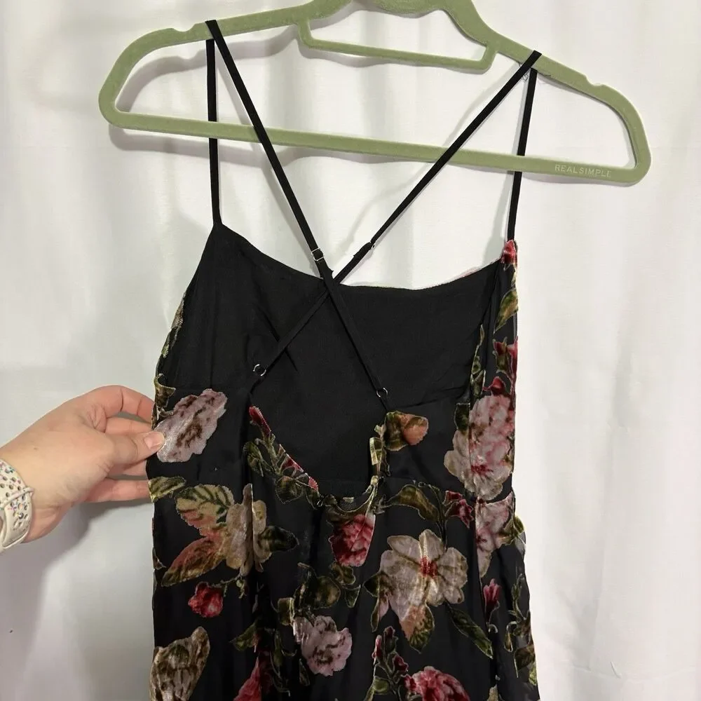 Olia Adjustable Strap Velvet Floral Burnout Whimsigoth Fairy Maxi Dress Size M - Picture 11 of 14